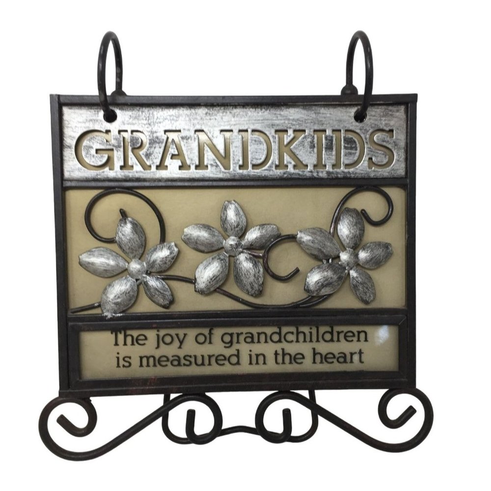 Grandkids Photo Album (with Stand built in)- Pretty Metal Flowers and Swirl Desi